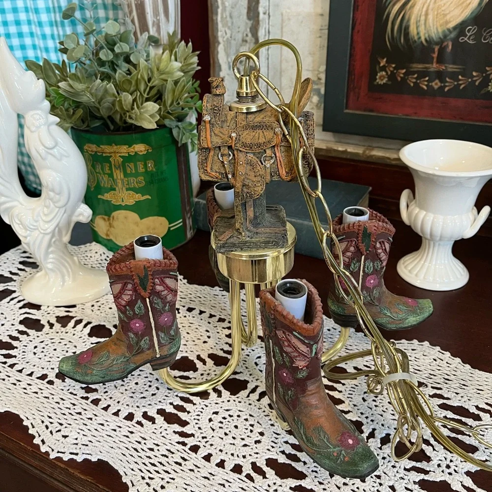 Rustic OOAK Cowboy Boot Chandelier - Picture 5 of 16